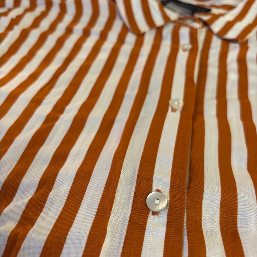 NWT Jane+Delancey Women’s Short-Sleeve Striped Orange & White Button-Down Blouse - Picture 7 of 14